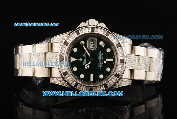 Rolex GMT-Master II Swiss ETA 2836 Automatic Movement Steel Diamond Case with White Markers and Diamond Bezel-Steel Diamond Strap - Click Image to Close